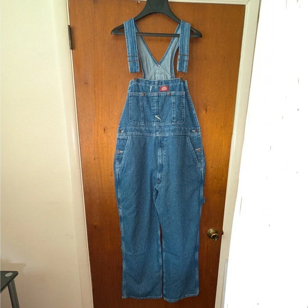 Dickies Stonewashed Blue Denim Bib Overalls Mens size 34/30 NEW!